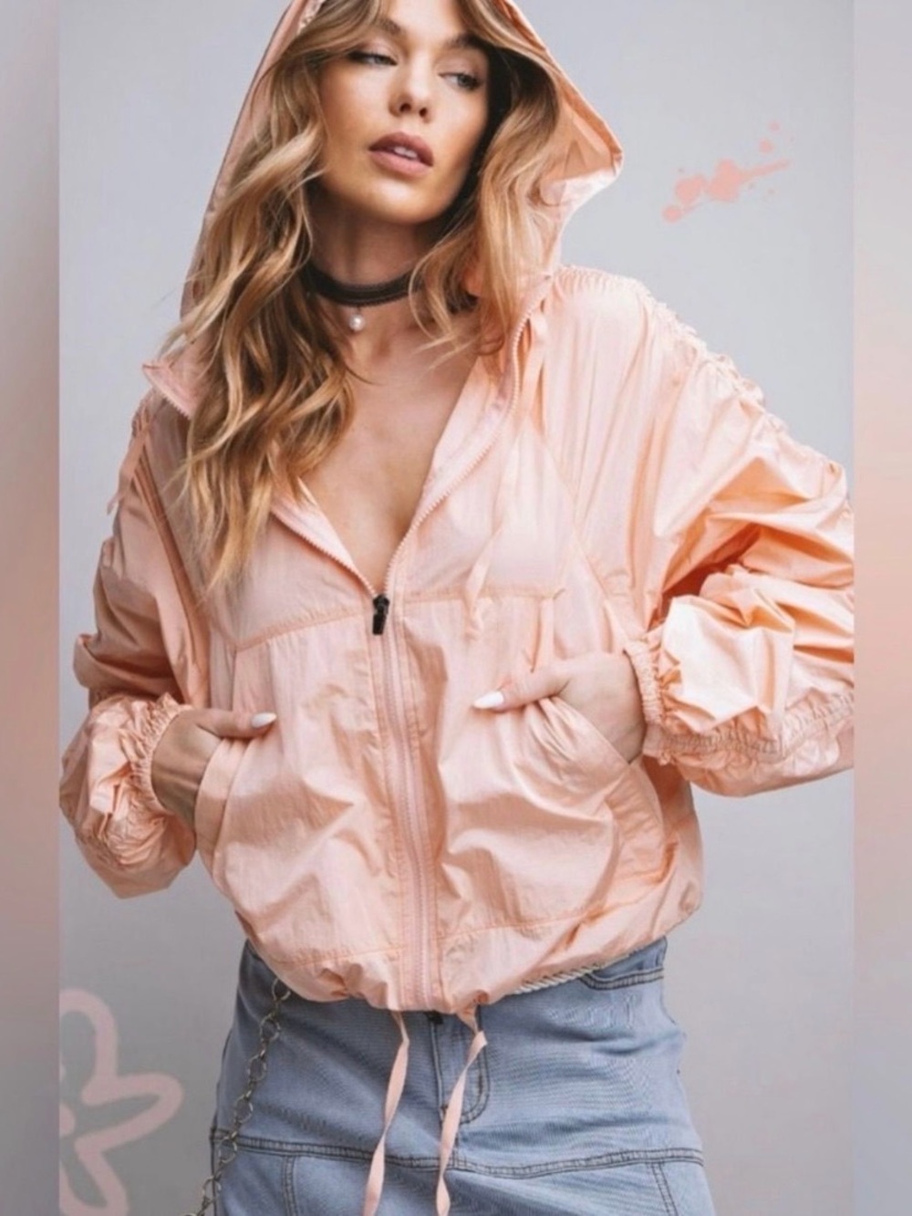Easel Parachute Peach Hooded Windbreaker Jacket
